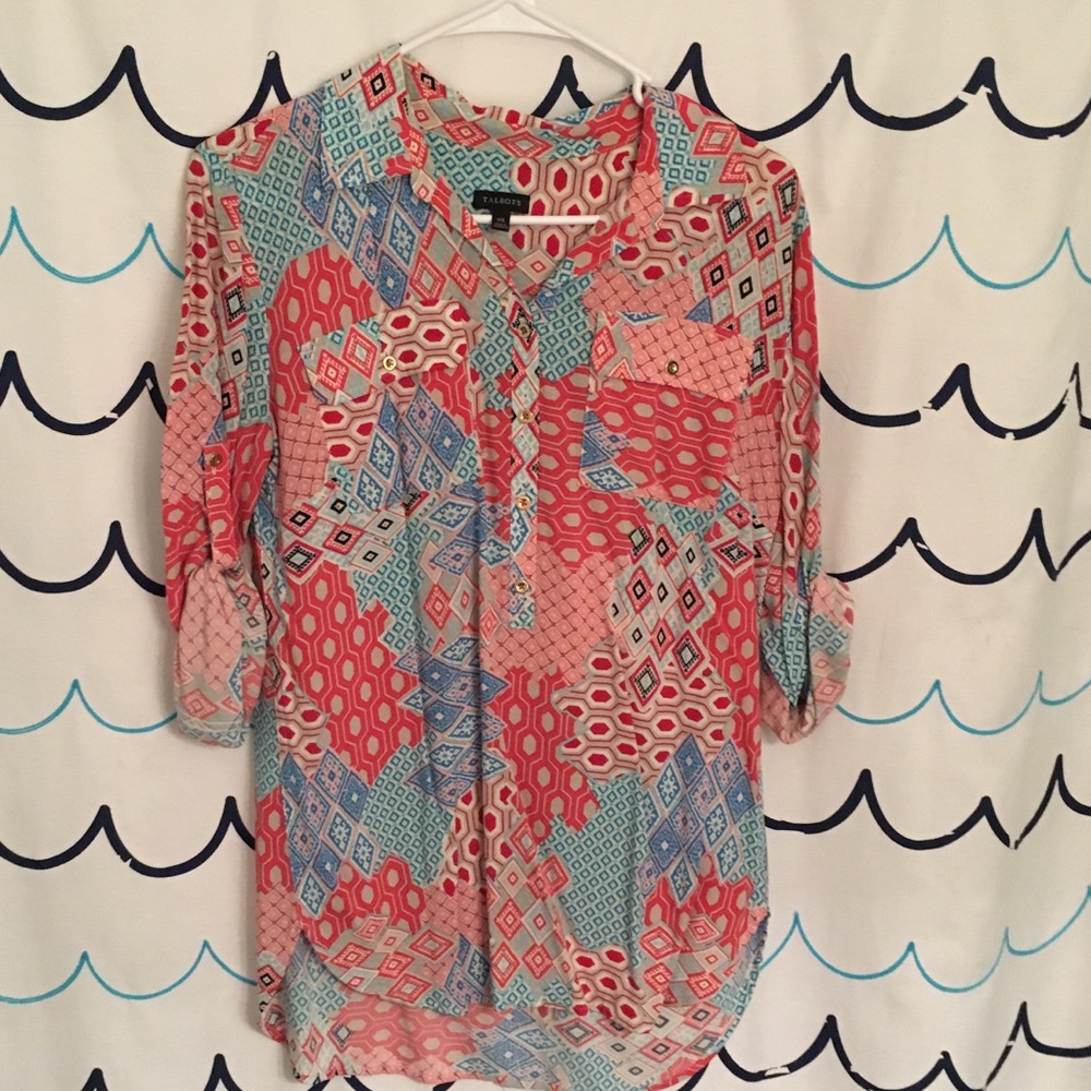 Talbots xs 3/4 sleeve paisley-ish top